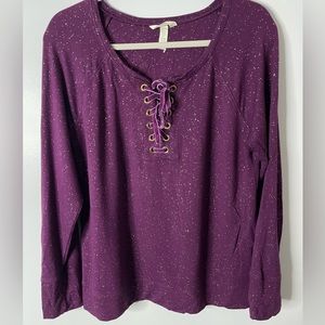 Soma French Terry Lace Up Sweatshirt Purple & Gold Metallic Large
